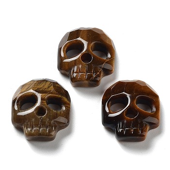 Natural Tiger Eye Pendants, Halloween Skull Charms, Faceted, 21.5~22x19~19.5x6~6.5mm, Hole: 1mm