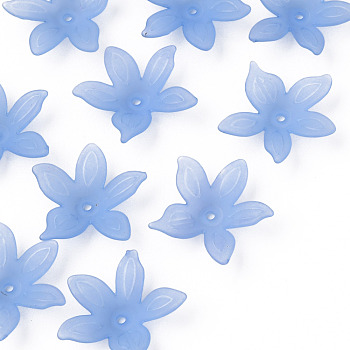 Transparent Acrylic Beads, Frosted, Flower, Cornflower Blue, 26x27x6mm, Hole: 1.8mm, about 980pcs/500g