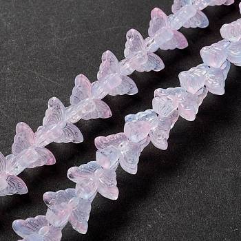 Transparent Glass Beads Strand, Butterfly, Pearl Pink, 8x15x4.5mm, Hole: 1mm, about 60pcs/strand, 13.78~14.17 inch(35cm~36cm)