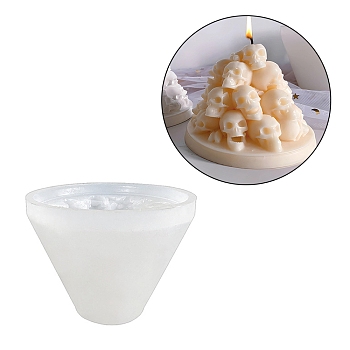 DIY Silicone Candle Molds, for Scented Candle Making, Halloween Skull Stack, White, 10.8x8.5cm, Inner Diameter: 10cm
