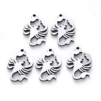 304 Stainless Steel Pendants, Laser Cut, Scorpion, Stainless Steel Color, 16.5x10.5x1mm, Hole: 1mm