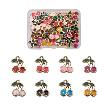 Alloy Enamel Pendants, DIY Accessories, Cherry, Golden, Mixed Color, 18x13x3mm, 8 colors, 4pcs/color, 32pcs/Box