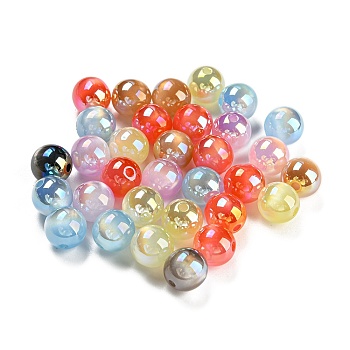 UV Plating Iridescent Opaque Acrylic Beads, Round, Mixed Color, 10mm, Hole: 2mm