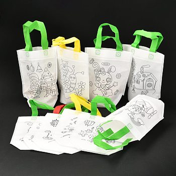 Rectangle Non-Woven DIY Environmental Scribble Bags, with Handles, for Children DIY Crafts Making, Mixed Patterns, 360mm