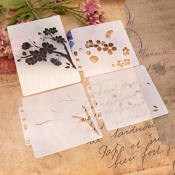 Plastic Painting Stencils, Drawing Template, For DIY Scrapbooking, Flower, White, 140~178x127~130mm, 4pcs/set