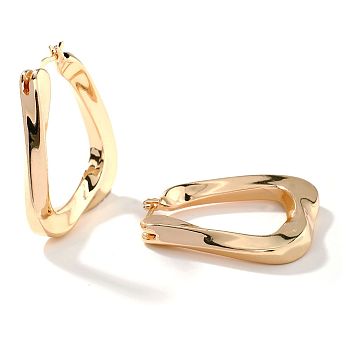 Chic Minimalist Elegant U-shaped Sparkling Brass Hoop Earrings Fashion Jewelry, Golden, 25x26mm