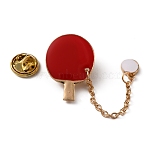 Table Tennis with Chain Dangle Enamel Pin, Sport Item Zinc Alloy Badge for Jackets Hats Bags, Golden, Red, 73mm, Pin: 1mm(JEWB-TAC0006-33)