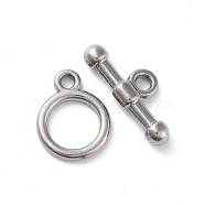 Non-Tarnish 304 Stainless Steel Ring Toggle Clasps, Stainless Steel Color, 13x10x1.5mm, Hole: 1.6mm, Bar: 7x17x3.5mm, Hole: 1.8mm(X-STAS-A092-09G-P)