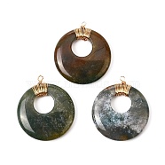 Natural Indian Agate Pendants, with Real 18K Gold Plated Brass Findings, Flat Round, 45~46x40x8.5mm, Hole: 2mm(PALLOY-JF00955)