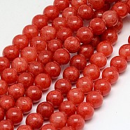Natural Yellow Jade Beads Strands, Dyed, Round, Orange Red, 6mm, Hole: 1mm, about 70pcs/strand, 15.75 inch(G-G598-6mm-YXS-16)