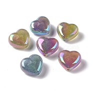 UV Plating Rainbow Iridescent ABS Plastic Glitter Powder Beads, Heart, Mixed Color, 24.5x27x14mm, Hole: 2mm(KY-G025-06)