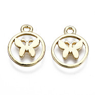 Alloy Pendants, Cadmium Free & Nickel Free & Lead Free, Flat Round with Butterfly, Real 16K Gold Plated, 15x12x1.5mm, Hole: 1.6mm(PALLOY-T075-109G-NR)