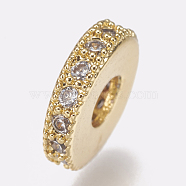 Brass Micro Pave Cubic Zirconia Bead Spacers, Flat Round, Clear, Golden, 8x2mm, Hole: 3mm(ZIRC-K074-11A-01G)
