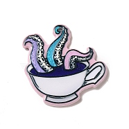 Printed Acrylic Pendants, Octopus Theme Charm, Cup Pattern, 35x37x2.5mm, Hole: 1.6mm(SACR-F005-03B)