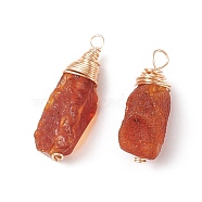 Natural Amber Pendants, Chips Charms, with Brass Loops, Light Gold, 10~29x8~11x7~10mm, Hole: 2~2.5mm(PALLOY-JF01827-02)
