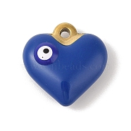 304 Stainless Steel Enamel Pendants, Golden, Heart with Evil Eye Charm, Royal Blue, 17x17x6.5mm, Hole: 1.8mm(STAS-M071-02E)