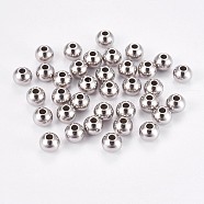 304 Stainless Steel Smooth Round Beads, Stainless Steel Color, 6x4.8mm, Hole: 2mm(STAS-M006-01A)