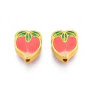 Alloy Enamel Beads, Matte Gold Color, Peach, Pearl Pink, 12x10x4mm, Hole: 1.6mm(PALLOY-P285-15MG-01)