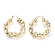 Brass Hoop Earrings, with 304 Stainless Steel Pins, Twisted Ring Shape, Real 18K Gold Plated, 44.5x39x8mm, Pin: 0.7x2mm(EJEW-P264-A11-G)