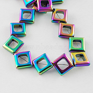 Non-magnetic Synthetic Hematite Beads Strands, Grade A, Rhombus, Multi-color Plated, 13x13x2mm, Hole: 1mm, about 24pcs/strand, 15.5 inch(G-Q886-13x13mm-6)