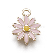 Alloy Enamel Charms, Chrysanthemum, Light Gold, Pearl Pink, 13x9x1mm, Hole: 1.4mm(ENAM-N047-I01)