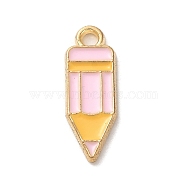 Alloy Enamel Pendants, Golden, Pencil Charm, Pink, 18.5x6.5x1mm, Hole: 1.8mm(ENAM-R147-11B)