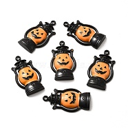Alloy Enamel Pendants, Halloween Pumpkin Jack-O'-Lantern, Electrophoresis Black, 30x16.5x4mm, Hole: 1.5mm(ENAM-P244-04EB)