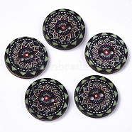 2-Hole Printed Wooden Buttons, Flat Round with Floral Pattern, Undyed, Colorful, 20x2.5~3mm, Hole: 2mm(BUTT-ZX004-01A-04)