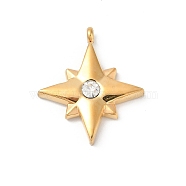 304 Stainless Steel with Rhinestone Pendants, Golden, Star, 27.5x27x4.5mm, Hole: 2mm(STAS-Z120-02B-G)