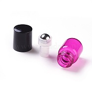 Glass Essential Oil Empty Perfume Bottles, with Steel Roller Ball and Plastic Bottle Caps, Camellia, 3.1cm, Capacity: 1ml(X-MRMJ-WH0056-75C-02)
