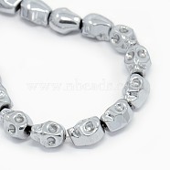 Electroplate Non-magnetic Synthetic Hematite Beads Strands, Skull, Platinum Plated, 10x8x8mm, Hole: 1mm, about 39pcs/ strand, 15.7 inch(G-J180-05)