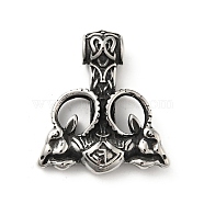 304 Stainless Steel Pendants, Thor Hammer with Thors Goats, Antique Silver, 45.5x41x12mm, Hole: 7mm(STAS-P309-12AS)