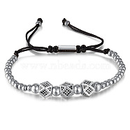 Stainless Steel Round Ball Braided Beaded Bracelets, Adjustable Dice Bracelets for Women Men, Stainless Steel Color(DD1308-2)