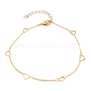 Brass Cable Chain Anklets, with Heart Links and Lobster Claw Clasps, Golden, 9-7/8 inch(25cm)(AJEW-AN00331)