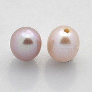 Natural Cultured Freshwater Pearl Beads, Half Drilled, Rice, Thistle, 5~6x4.5~5mm, Half Hole: 1mm(PEAR-M010-02)