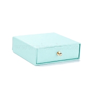 Square Paper Drawer Jewelry Set Box, with Brass Rivet, for Earring, Ring and Necklace Gifts Packaging, Pale Turquoise, 9x9x3~3.2cm(CON-C011-03A-04)