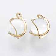 Cat Eye Charms, with Brass Finding, Round, Golden, White, 13.5x10mm, Hole: 1mm(G-E463-01D)