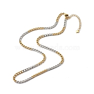 Two Tone 304 Stainless Steel Curb Chain Necklaces, with Brass Chain Extender, Golden & Stainless Steel Color, 44.5cm(X-NJEW-JN03541)