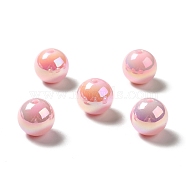 UV Plating Rainbow Iridescent Acrylic Beads, Round, Pink, 15~15.5x15.5~16mm, Hole: 2.7mm(X-PACR-D070-01D)