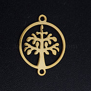201 Stainless Steel Links connectors, Circle with Tree of Life, Golden, 19.5x15x1mm, Hole: 1.4mm(STAS-S105-JN398-2)