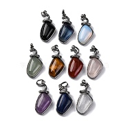 Natural & Synthetic Mixed Gemstone Pendants, Snake with Rhombus Charms with Rack Plating Antique Silver Tone Brass Findings, Lead Free & Cadmium Free, Mixed Dyed and Undyed, 38.5x17.5x12.5mm, Hole: 8x5mm(G-K338-42AS)