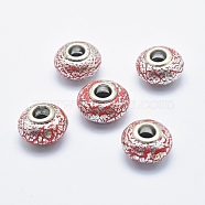 Handmade Polymer Clay European Beads, Large Hole Beads, Rondelle, Red, 13~16x8~11mm, Hole: 4.5~5mm(CLAY-K002-B04)