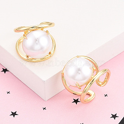 Brass Cuff Rings for Women, Half Round, with ABS Imitation Pearl, Real 18K Gold Plated, 20.3mm, Inner Diameter: 18~19mm, Imitation Pearl: 15.5~16mm in diameter(KK-T074-01G)