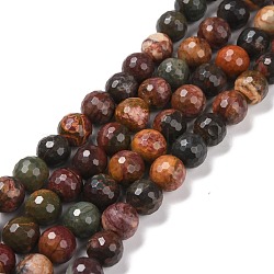 Natural Picasso Stone/Picasso Jasper Beads Strands, Faceted(128 Facets), Round, 10mm, Hole: 1.2mm, about 37pcs/strand, 14.96''(38cm)(G-E571-25C)