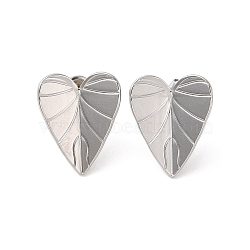 Non-Tarnish Leaf 304 Stainless Steel Stud Earrings for Women, Heart, Heart, 20x16.5mm(EJEW-L272-034P-01)