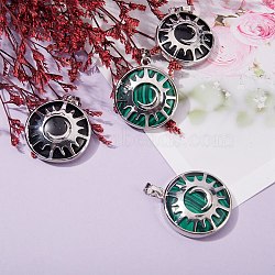 4Pcs 2 Colors Synthetic Malachite & Goldstone Pendants, with Platinum Brass Findings, Flat Round with Sun & Moon, 31x27.5x8mm, Hole: 5x7mm, 2pcs/color(G-SZ0001-47)