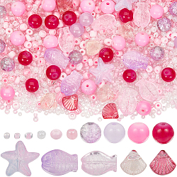 Ocean Theme DIY Seed & Glass Beads Jewelry Making Finding Kit, Pink, 2~14x2~15x2~6.5mm, hole: 0.8~1.5mm(DIY-SC0024-64B)