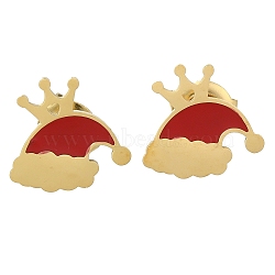 Ion Plating(IP) 304 Stainless Steel Enamel Stud Earrings, Stockings, Real 14K Gold Plated, For Christmas, Hat, 11.5x11.5mm(EJEW-I316-03G-10)