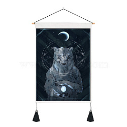 Bear & Moon Pattern Polyester Wall Hanging Tapestry, for Bedroom Living Room Decoration, Rectangle, Prussian Blue, 500x350mm(BEAR-PW0001-75C)