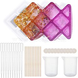 DIY Lipstick Storage Box Silicone Molds Kits, Include Birch Wooden Craft Ice Cream Sticks and Plastic Transfer Pipettes, Latex Finger Cots, Plastic Measuring Cup, White, 140x90x54mm, Inner Diameter: 11x17mm and 24x24mm, 1pc(DIY-OC0002-91)